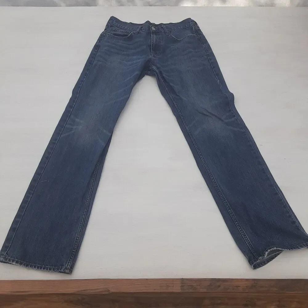 Bullhead Jeans Mens 32x34 Blue Denim Rincon Straight Whisker Distressed